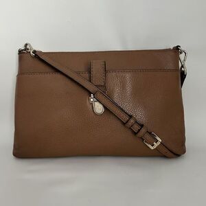Michael Kors Brown Pebbled Leather Crossbody Bag Turn Lock Shoulder Purse Clutch